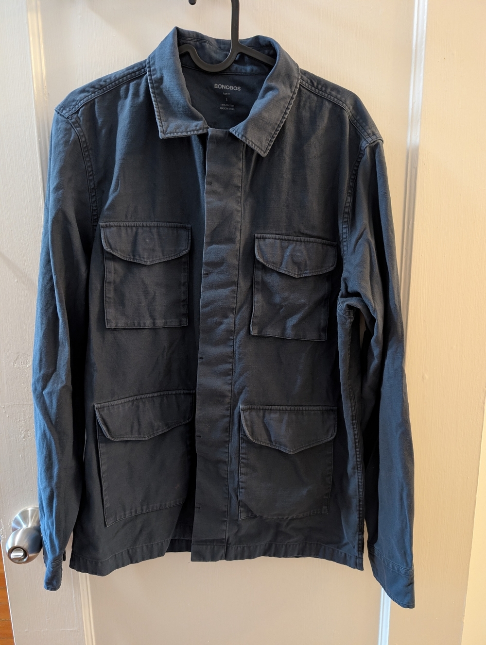 Bonobos Four Pocket Military Navy Field Utility Jacket Coat Blue Distressed Sz S